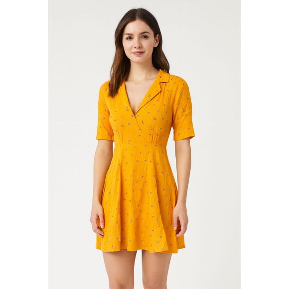 & OTHER STORIES Floral Collared Skater Dress Yellow Sz 4 - Picture 1 of 5